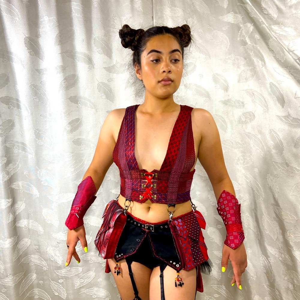 Xanadu Designs, One of a kind,upcycled Silk Mens tie,sexy Corset Holster/ 2Bags